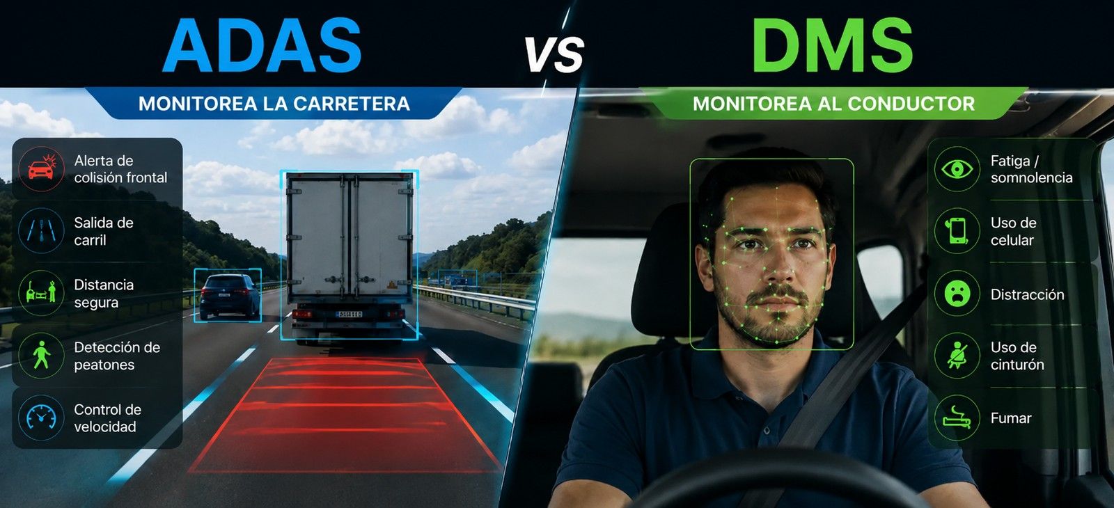 ADAS monitorea la carretera y DMS monitorea al conductor